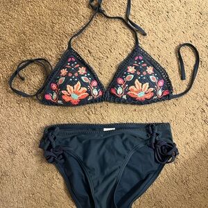 Floral Crotchet Embroidered Bikini Set